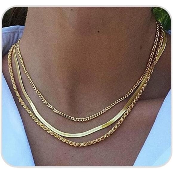Jewelry - ✨ Layered Gold Cuban Herringbone Necklace | Double Chain Non-Tarnish Jewelry